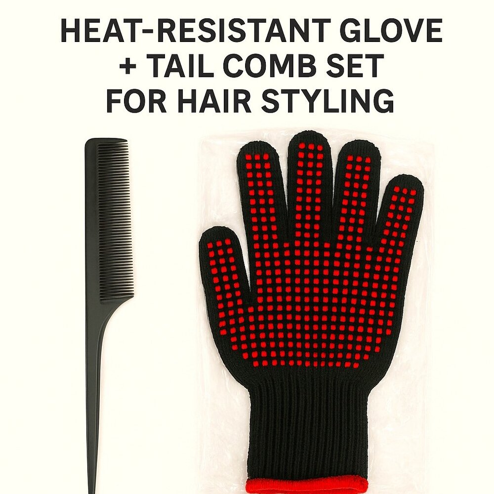 Heat-Resistant Styling Glove + Tail Comb Set